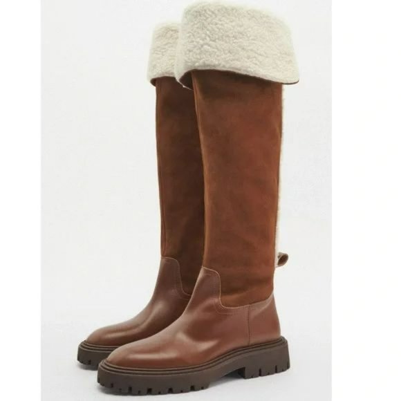 ZARA LEATHER BOOTS WITH FLEECE TRIM - Picture 3 of 6